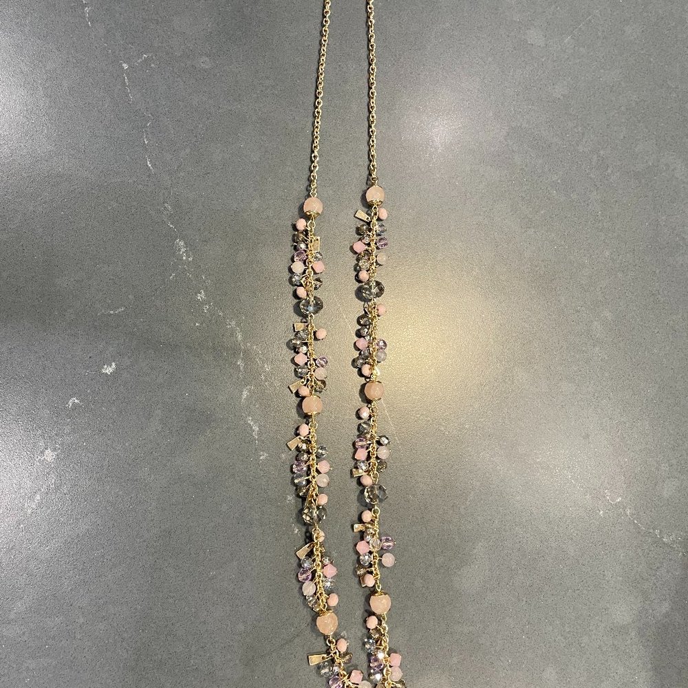 Gold-tone Necklace with Pink, Grey, Crystal Beads